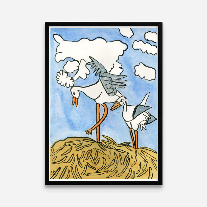 Kunstprint: Stork i rede