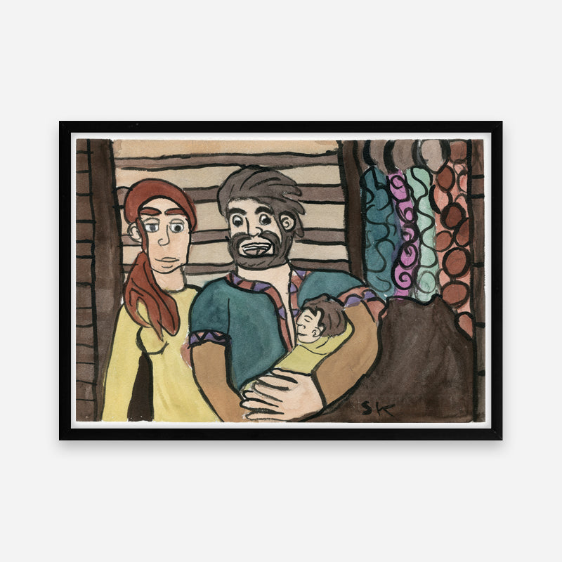 Kunstprint: mor og far med røverdatter