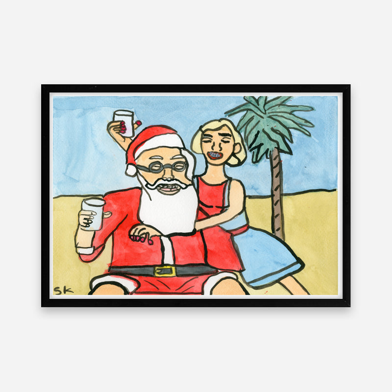 Kunstprint: Julemanden holder ferie