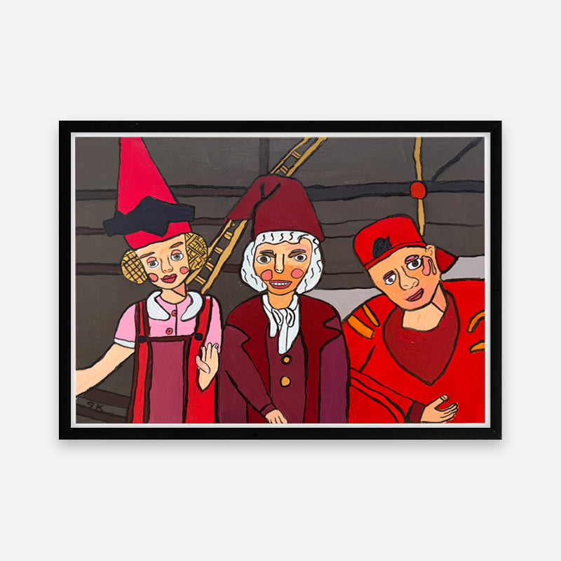 Kunstprint: Nissefar og venner hygger