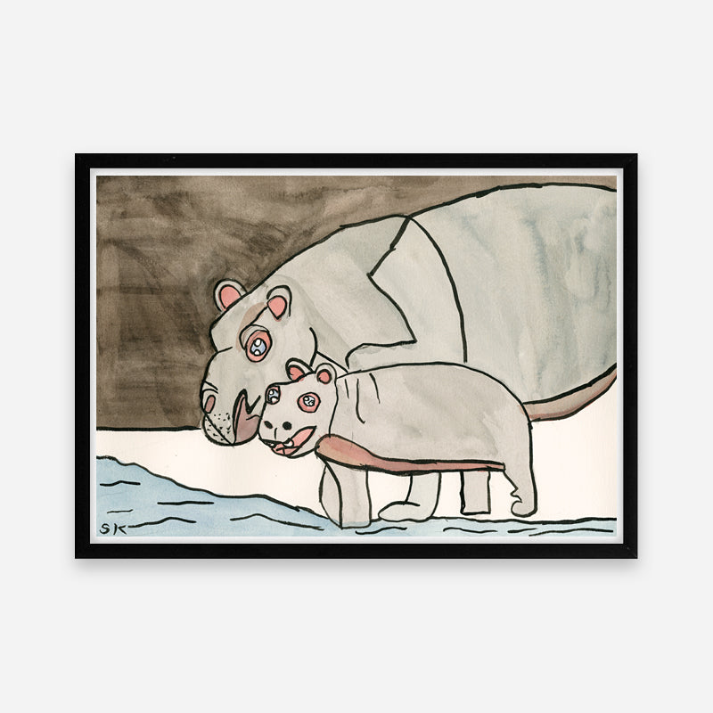 Kunstprint: Familien Flodhest