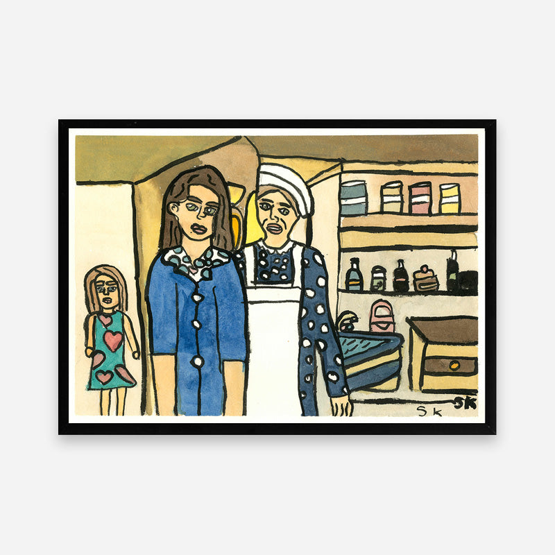 Art print: Stine keeps an eye on Amanda in the kitchen
