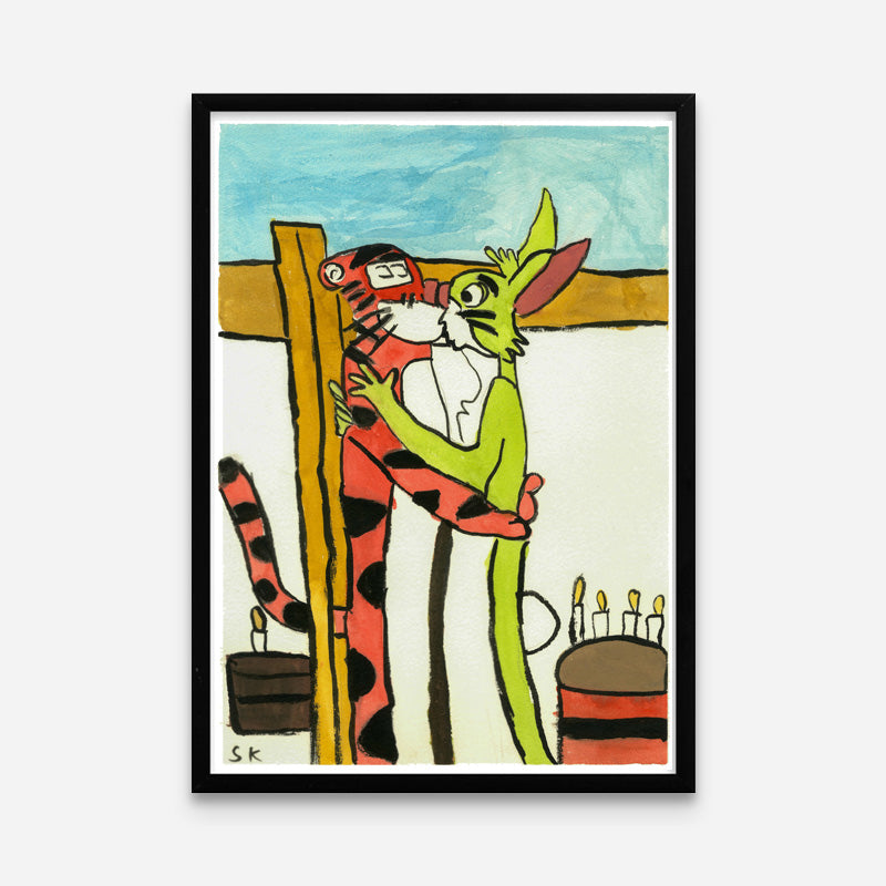 Kunstprint: Tiger og kanin kysser