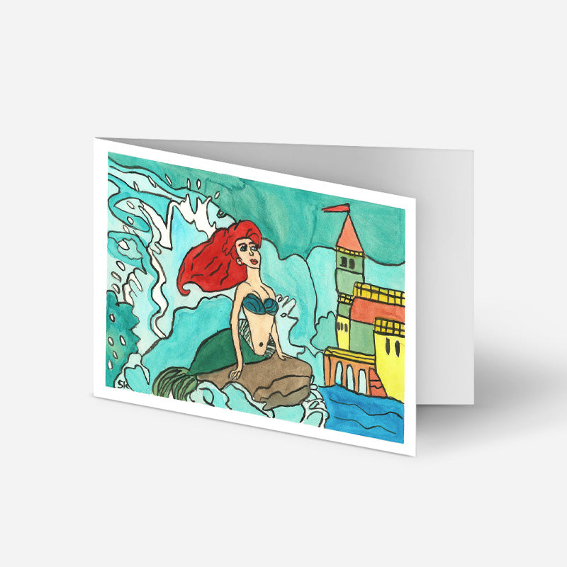 Double card: Mermaid enjoying the view on land