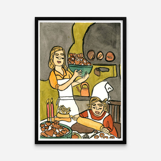 Kunstprint: Mor og datter bager