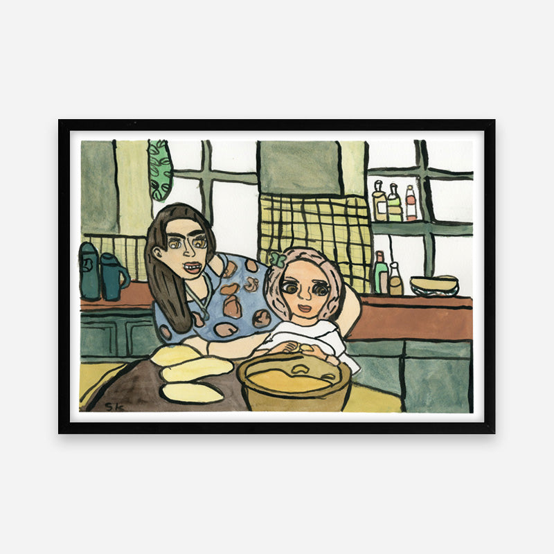 Art print: Baby with mother baking