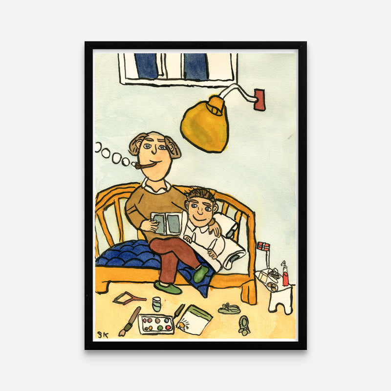 Kunstprint: Far og søn læser og er kreative