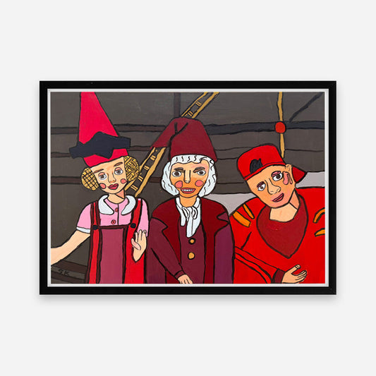 Kunstprint: Nissefar og venner hygger