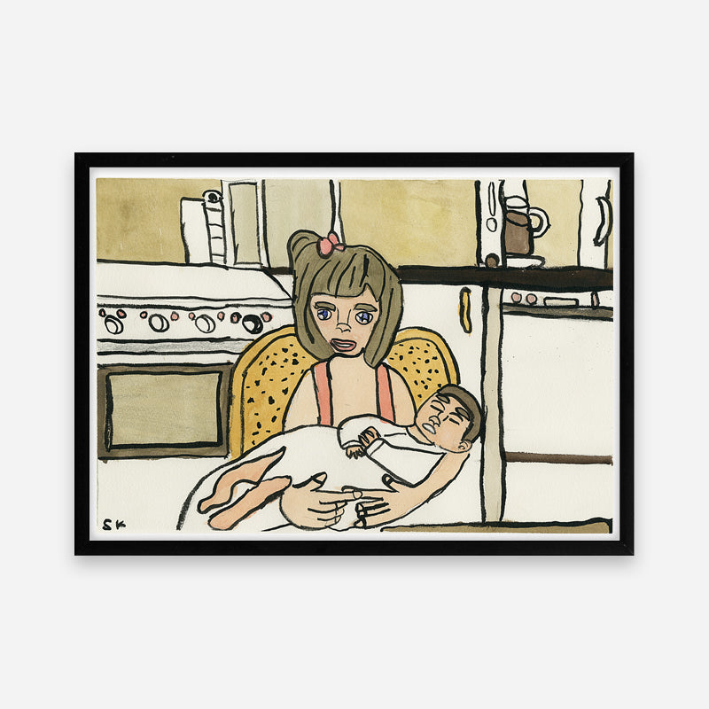 Kunstprint: Storesøster holder lillesøster